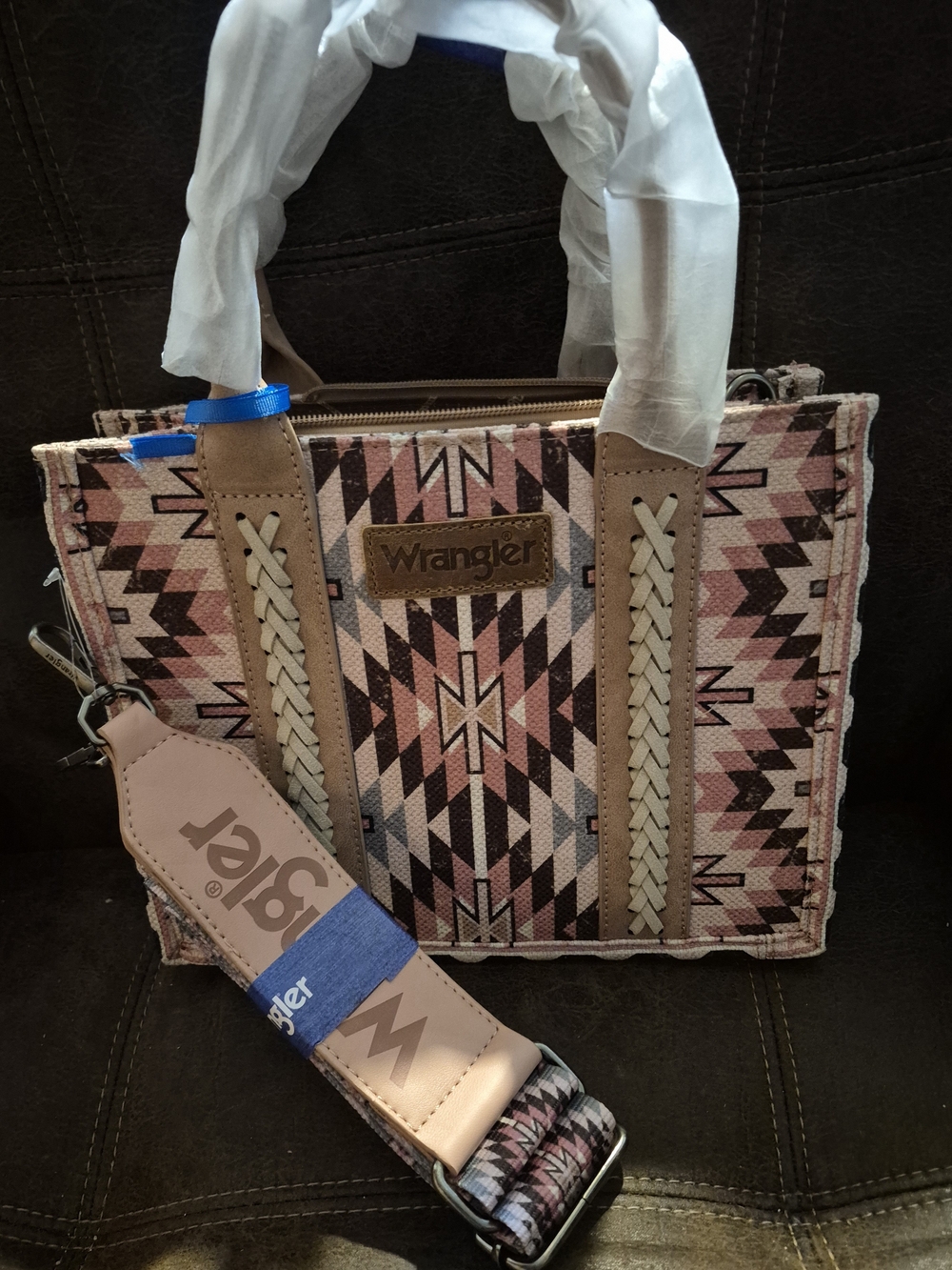 Wrangler Pink Aztec Tote with Tan Accents